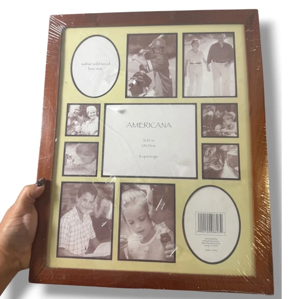 Americana Walnut Solid Wood 11 Opening Collage Picture Frame 11x14 New